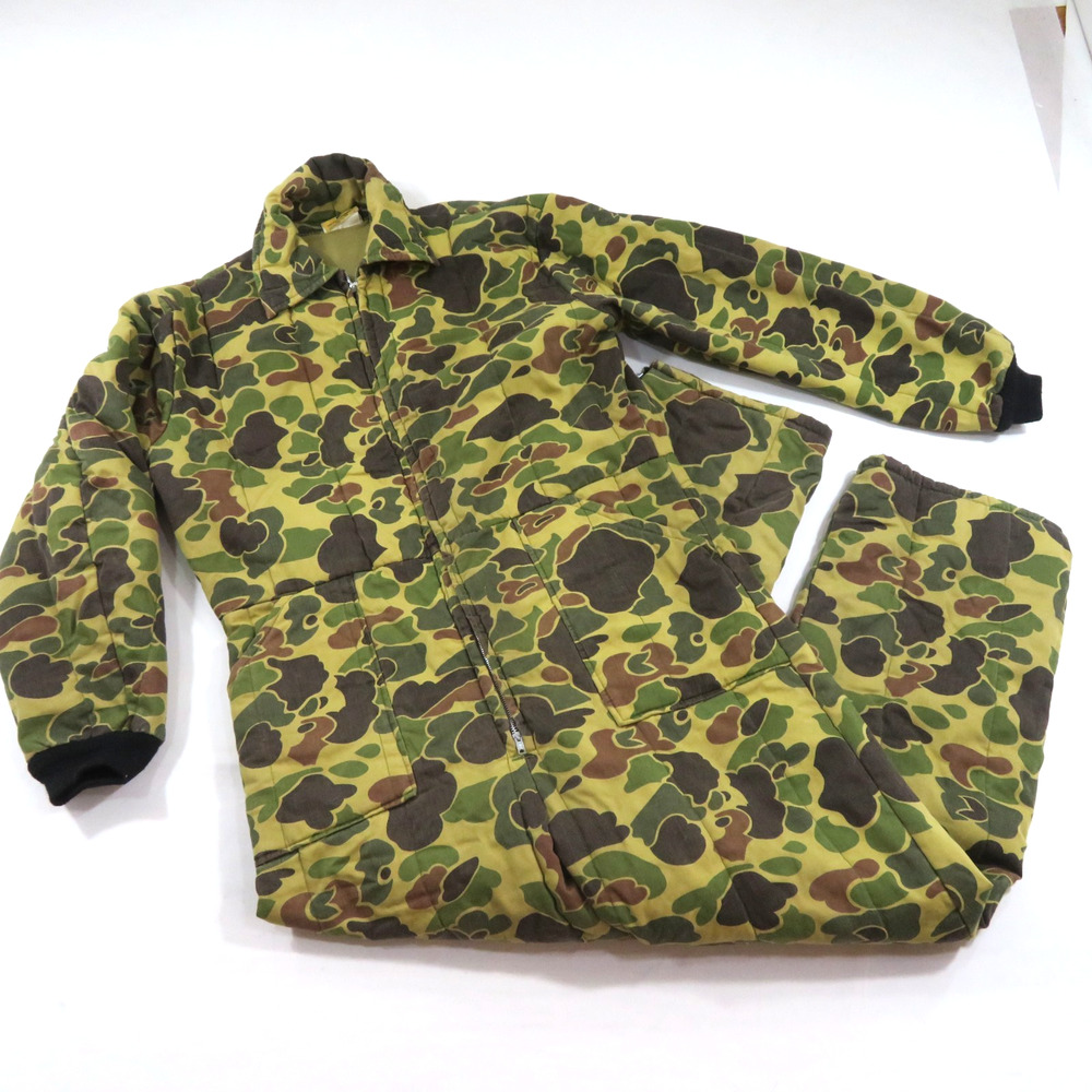 Black Sheep Duck Hunter Camouflage Coveralls Greens Browns Made USA Sz M Vintage
